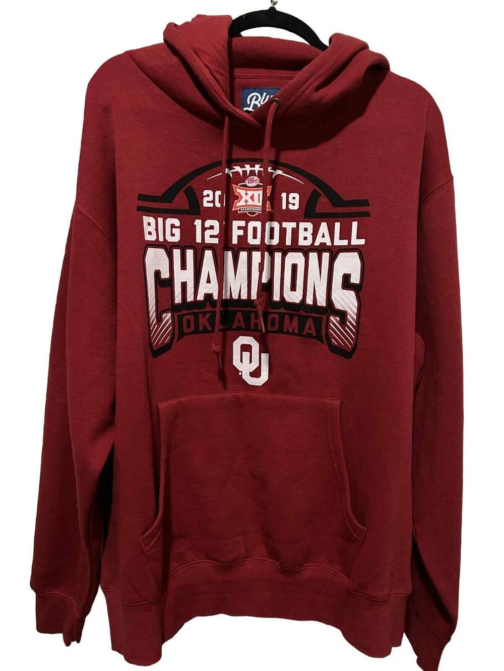 Blue 84 Oklahoma Sooners 2019 Big 12 Football Champions Hooded Sweatshirt Mens L